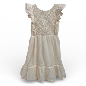 Rare Editions Girls Cream Lace Flutter Sleeve Tie Back Dress Size 5